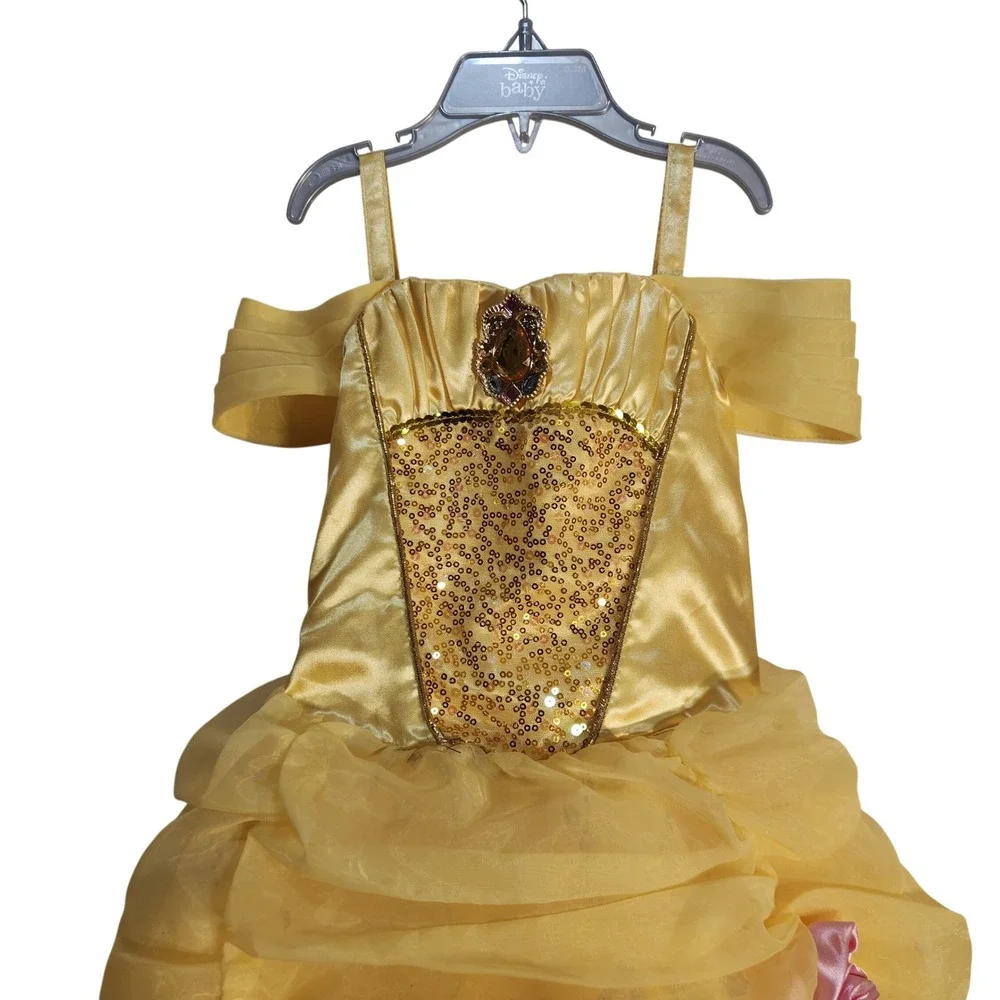 Disney Princess Belle Beauty and the Beast Yellow Sequin Costume Dress Kids 5/6